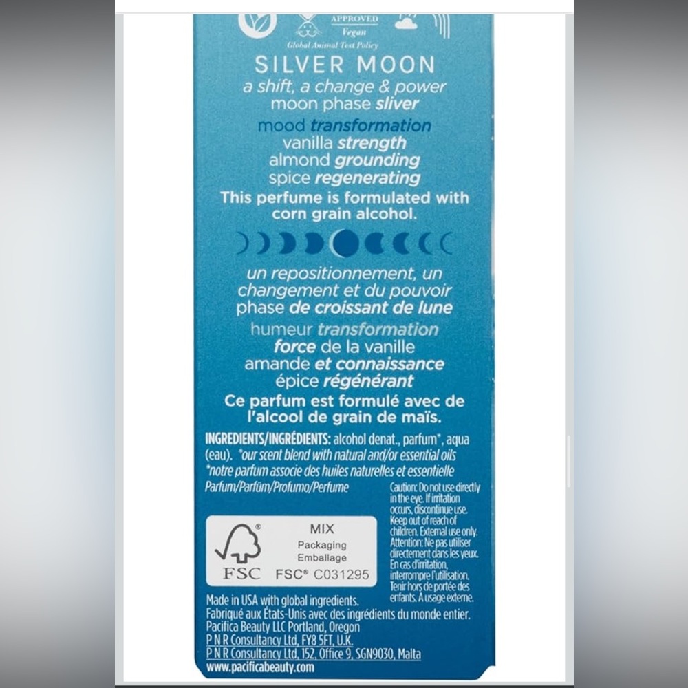 Pacifica Silver Moon Parfum 1oz – Long-Lasting Vanilla Almond Vegan Non Toxic - Picture 14 of 16